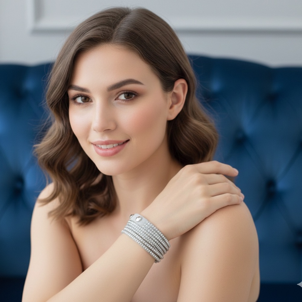 Touchstone Crystal Silver Wrap suede like bracelet